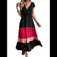 thumbnail image 2 of Vestido de Fiesta para Mujer, con Bloques de Color, Cintura Alta, Corta, Cuello en V, Informal, Fruncido y Bajo con Volantes Estilo 2 M, 2 of 9