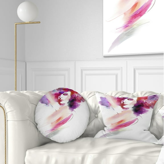 Designart Woman with Colors - Portrait Throw Pillow - 12x20