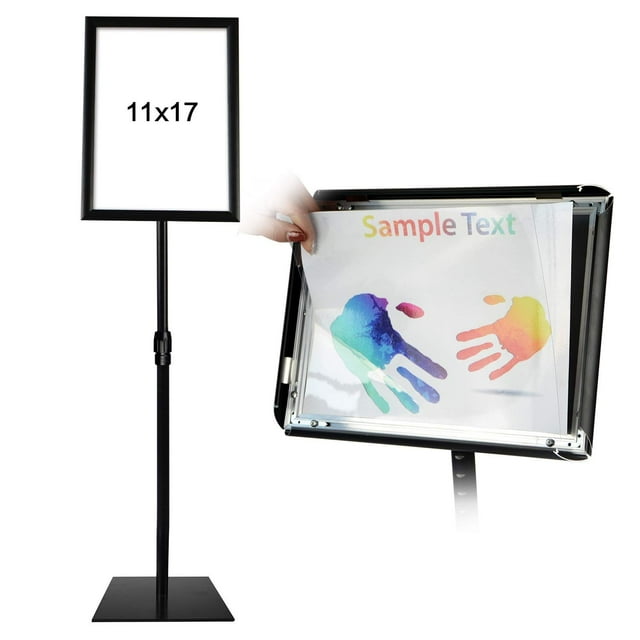 Support d'Affiche sur Piédestal Robuste et Ajustable, Support d'Affiche Vertical et Horizontal 11 X 17 Pouces pour Affichage – Support d'Affiche à Base en Acier, Supports Carrés pour Affichage, Publicité et Enseigne Extérieure