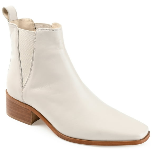 Journee Signature Womens Genuine Leather Brooklee Square Toe Stacked Chelsea Booties