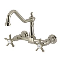 Kingston Brass KS1248NX Hamilton Double-Handle Wall-Mount Bridge Kitchen Faucet, Brushed Nickel
