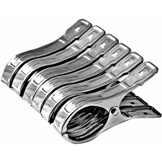 Pinzas para ropa de acero inoxidable, pinzas grandes para ropa, pinzas cortavientos, pinzas duraderas para toalla, 12x6 cm, 6 piezas plateadas