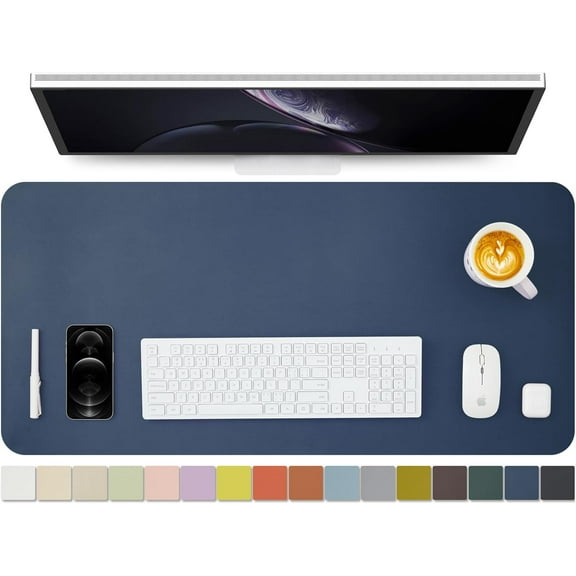 Leather Desk Mat - Non-Slip PU Desk Pad for Office and Home - Desk Organization and Accessories - Ideal for Large Mouse Pad and Desk Mats on Top of Desks (Dark Blue,36"x 17")