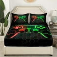 thumbnail image 3 of Boys Sheet Set Twin Size Gaming Bed Sheets Set for Girls Kids Teens Gamer Room Decor Fitted Sheet, 3D Green Red Gamepad Gaming Flat Sheet Geometry Honeycomb Print Bedding Set, 3 of 6