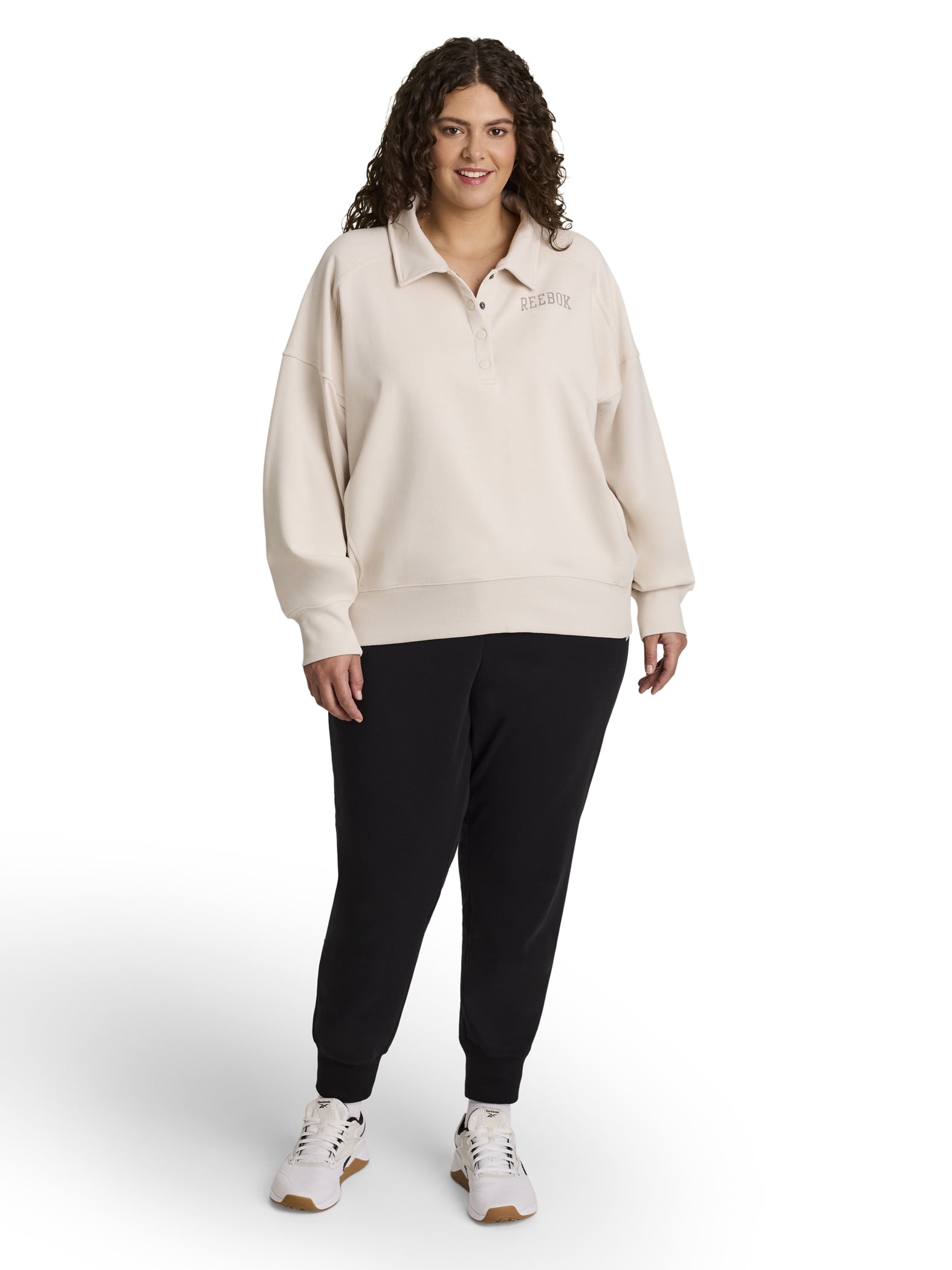 Reebok Women's and Women's Plus All Seasons Oversize Polo Sweatshirt, Sizes XS-4X