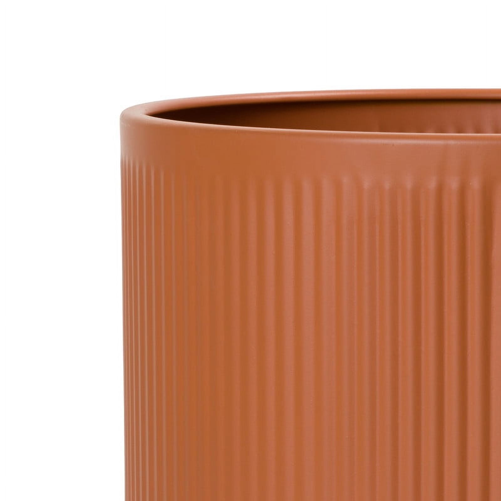 Fluted Metal Planter Pot With Arch Wood Base - Terracotta Color - 18"H x 14"W