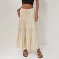 thumbnail image 6 of Women's Cotton Maxi Skirt, High Waist Elastic Lace-Up A-Line Swing Skirt, Bohemian Long Skirt for Beach, Vacation and Summer,Beige,M, 6 of 9