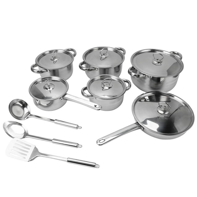 Stainless Steel Pots Pans Set, Multipurpose Kitchen Cookware Set 2 Ear Handle Rustproof for Home