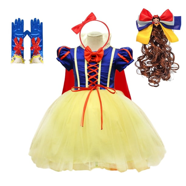 Vestido clásico de fantasía de Blancanieves para niñas, disfraz de princesa de Carnaval de Halloween, tutú de tul esponjoso, peluca para niños Fivean unisex