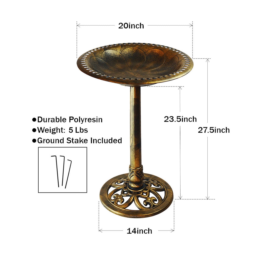 Westcharm 28 Inch Lightweight Poly Resin Outdoor Birdbath for Outside with Decoration Pedestal Base Stand - Antique Bronze (No bird included on the water bowl)