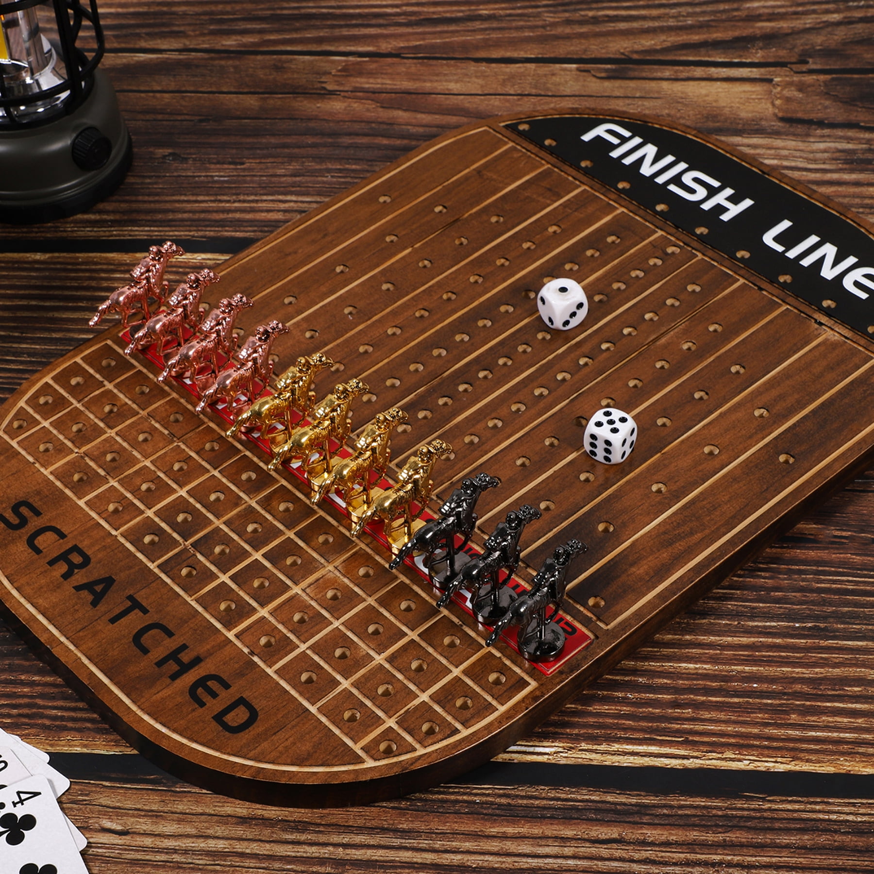 Horse Race Racing Board Game Classic Solid Wood with 11 Metal Horses 16.14 x 11 x 0.6 Inch