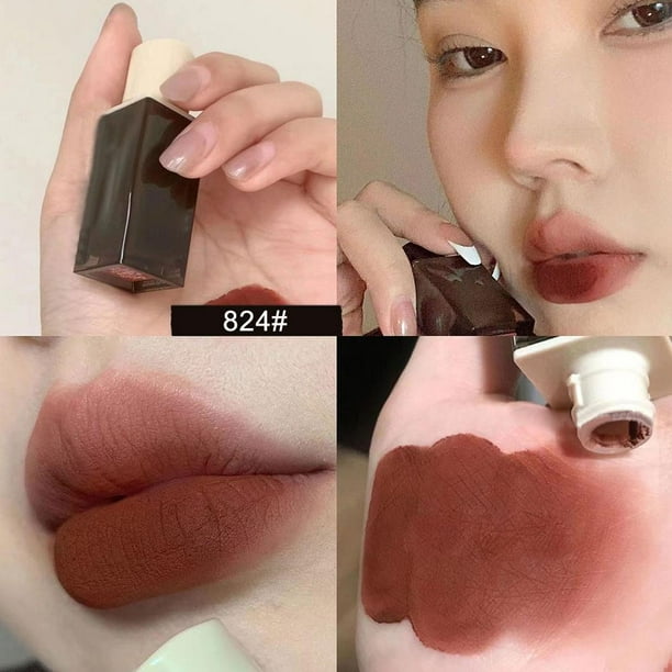 SGACAI Lápiz labial líquido resistente al agua de color marrón oscuro mate aterciopelado R1N Z3