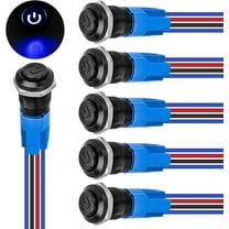 Nilight 12mm Latching Push Button Switch 6pcs LED Blue Waterproof Small Round Power Button Switches with Pre-Wiring Socket for Car Truck Boat Marine RV Vehicle