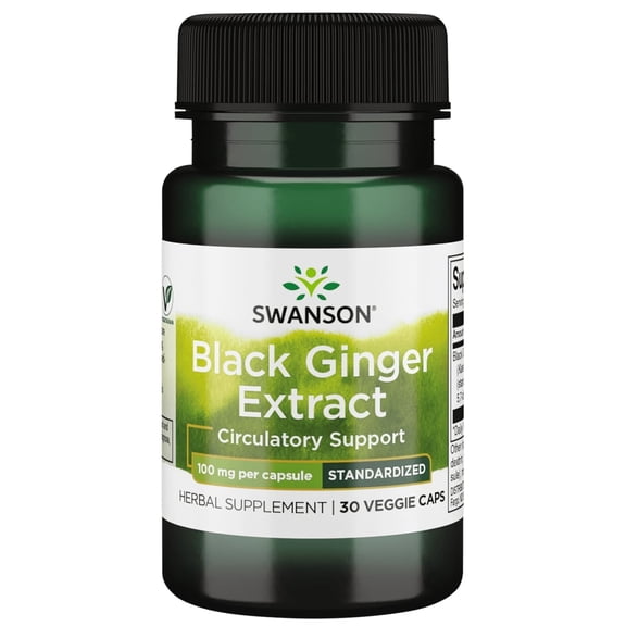 Swanson Black Ginger Extract - Promotes Healthy Blood Circulation and Physical Vigor - May Aid Heart Health, Muscle Tissue, and Mental Wellbeing - (30 Veggie Capsules, 100mg Each)