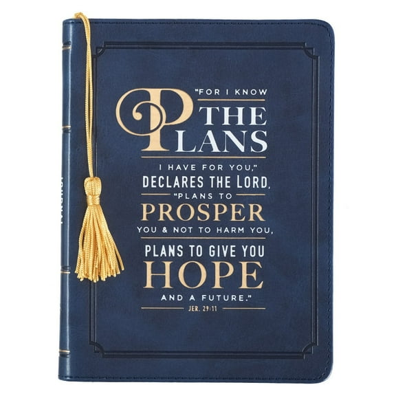 Christian Art Gifts Classic Handy-sized Journal I Know The Plans Jeremiah 29:11 Bible Verse w/Graduation Tassel & Ribbon, Flexcover Inspirational Scripture Notebook w/Lined Pages, Navy Blue
