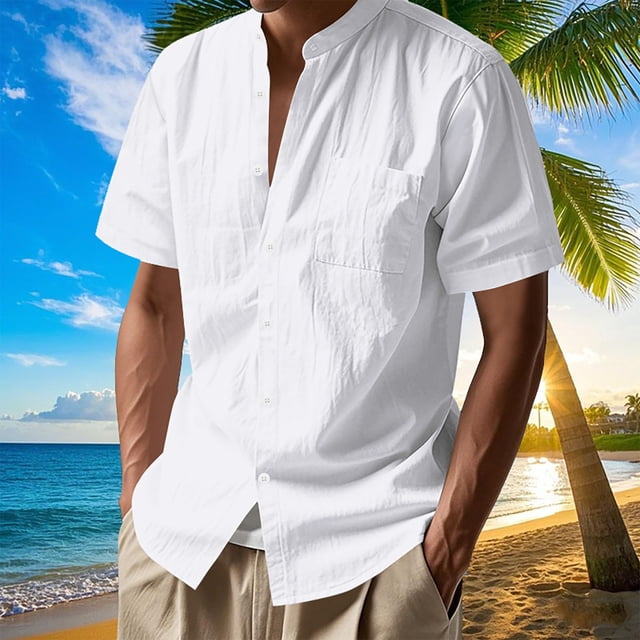 pstuiky camiseta de hombre, Blusa informal de manga corta con cuello vuelto y botones de color liso para hombre camisas casuales para hombre l