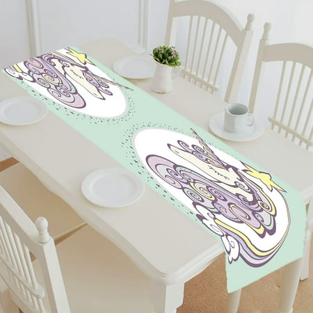 

ABPHQTO Cute Magic Unicorn Head With Horn Table Runner Placemat Tablecloth For Home Decor 14x72 Inch