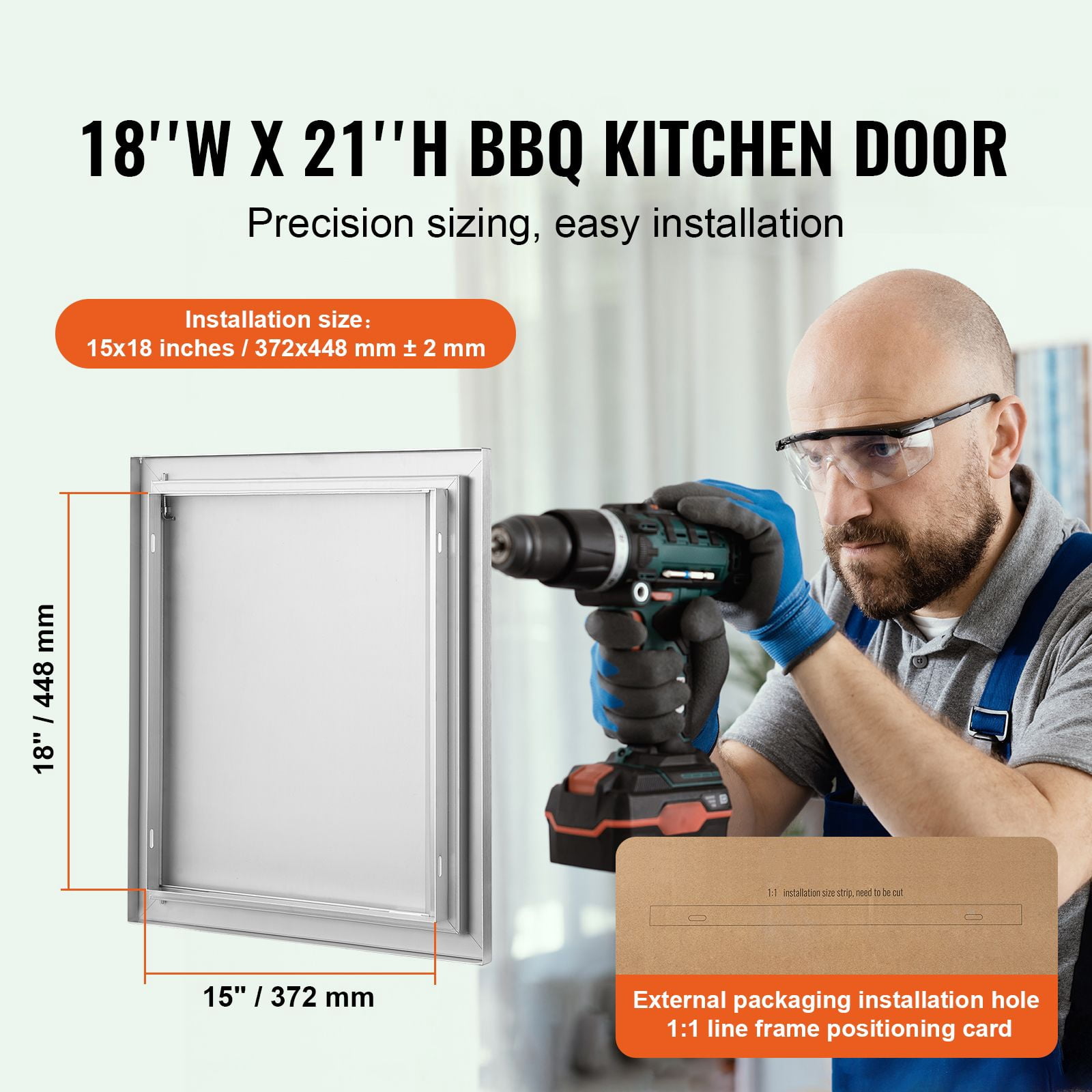 Stainless Steel BBQ Access Door 18x21 Inch with Hidden Handle, Reversible Hinge, for Outdoor Kitchen Island