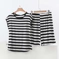 thumbnail image 2 of Enjoytime Shorts Sets Women 2 Piece Outfits Striped Short Sleeve Crewneck Sweatsuit Summer Casual Plus Size Lounge Set, 2 of 5