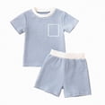 thumbnail image 4 of TOWED22 Toddler Kids Plain Short Sleeve T-Shirt and Shorts Set Unisex Cotton Summer Outfit Clothes for Little Boys or Girls(Blue,3-6 Months), 4 of 4