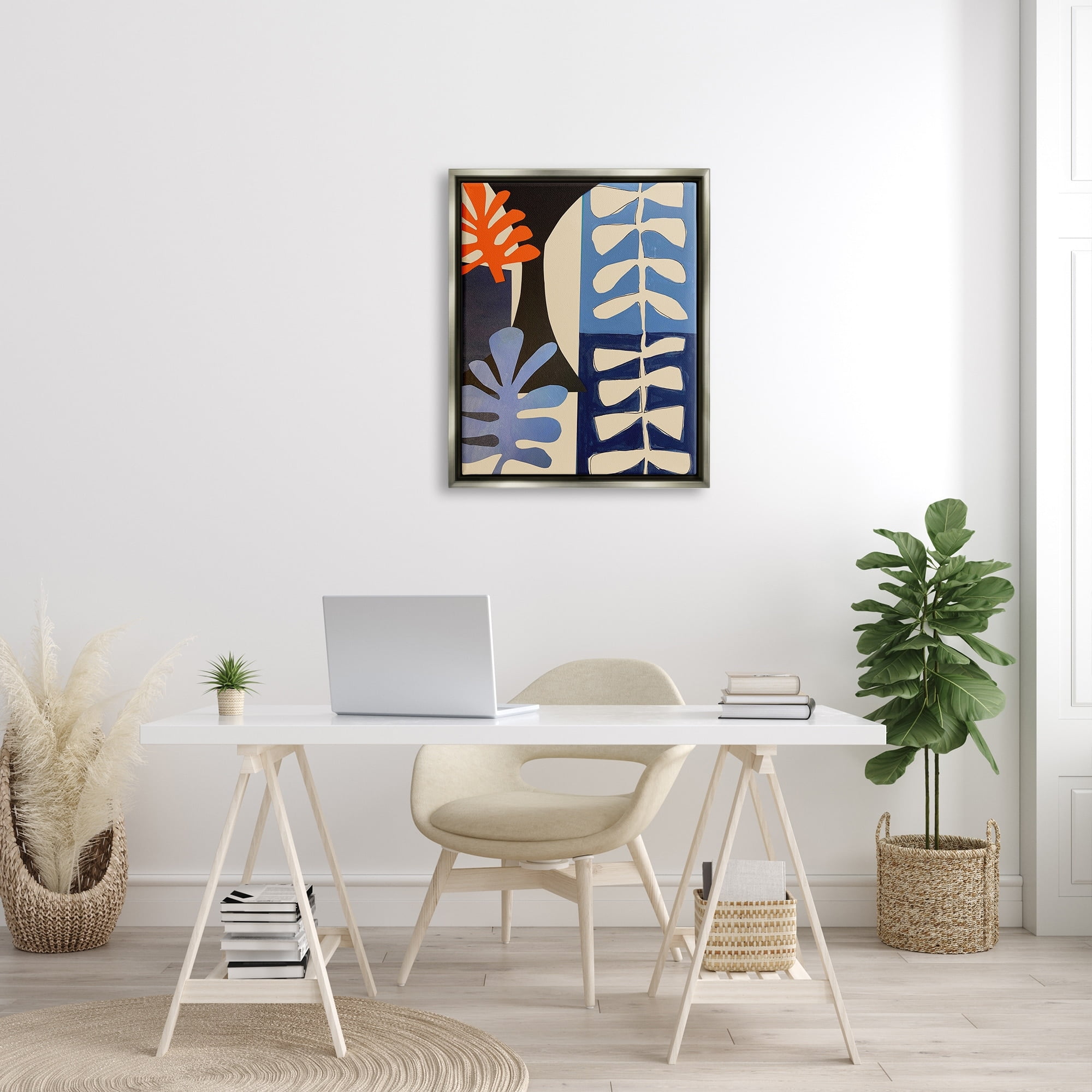 Stupell Industries Funky Plant Leaves Modern Abstract Cutout Silhouettes Graphic Art Luster Gray Floating Framed Canvas Print Wall Art, Design by Deborah Velasquez