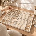 thumbnail image 4 of 4-Pack Jewelry Tray Drawer Organizer, Stackable Velvet Jewelry Storage Trays for Rings, Earrings, Necklaces and Bracelets, Beige, 8.27 x 4.92 in, 4 of 8