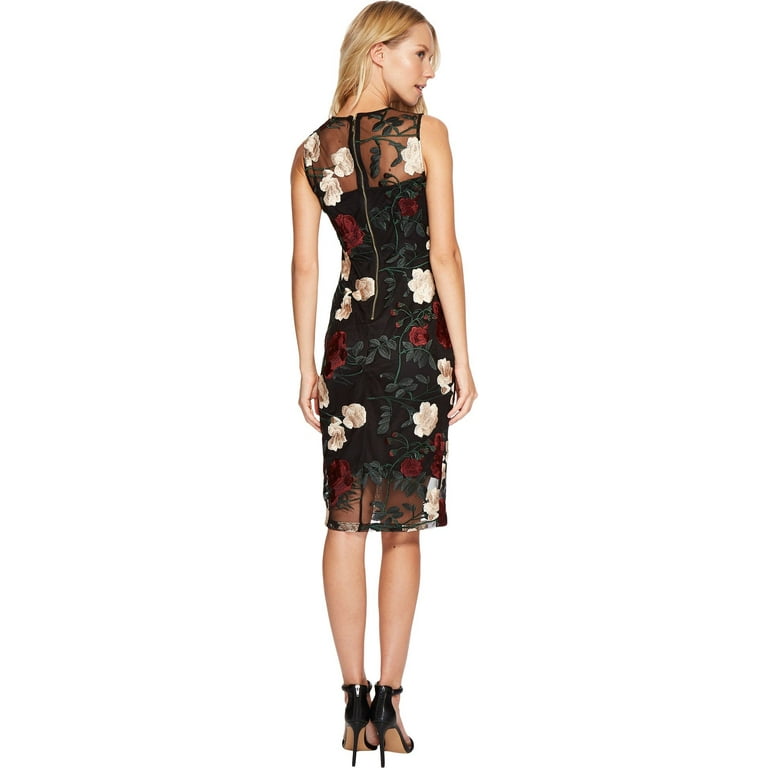 Calvin Klein NEW Black Multi Floral Embroidered 4 Sheer Sheath Dress