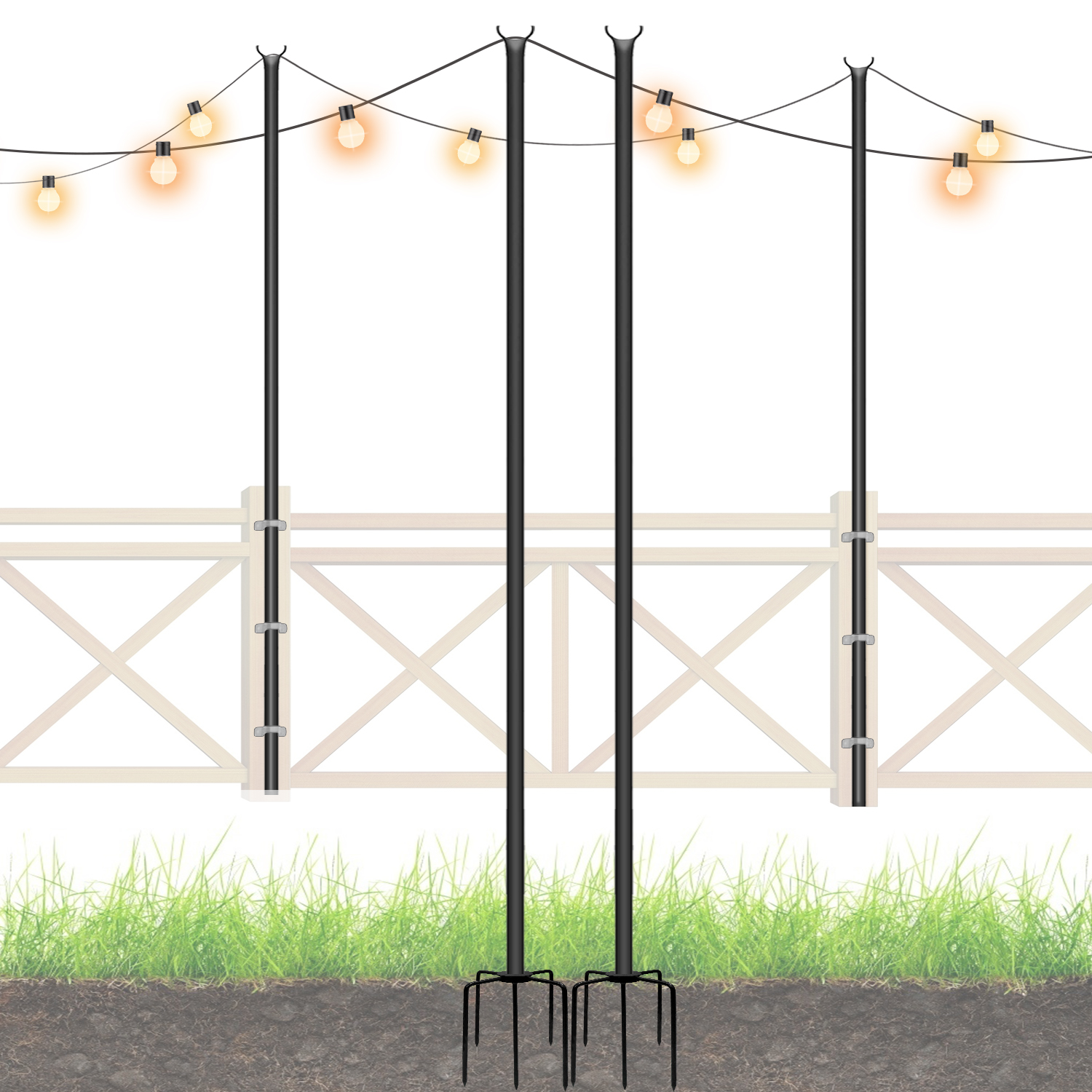 Lilypelle String Light Poles Stand for Outside, Prong Fork Backyard  Outdoor Lights Pole, Pack Poles Stand for Patio, Garden, Christmas, Yard.  (9 FT x 25 mm)