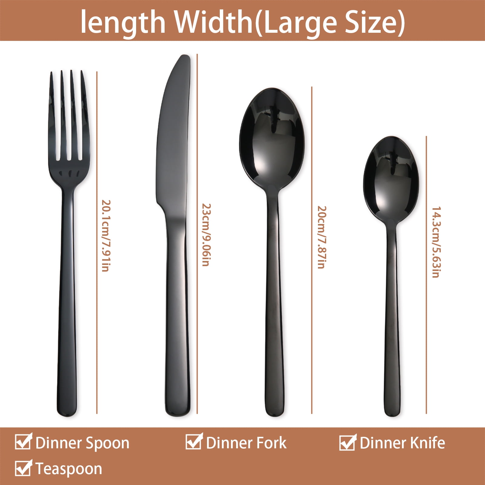 KitchenTrend Elysian 24 Piece Stainless Steel Flatware Set Service for 6 Black