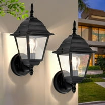 ASHOP Outdoor Wall Lanterns, Matte Black Aluminum Light Fixtures with Clear Glass Panels, 2-Pack, Bulbs Not Included