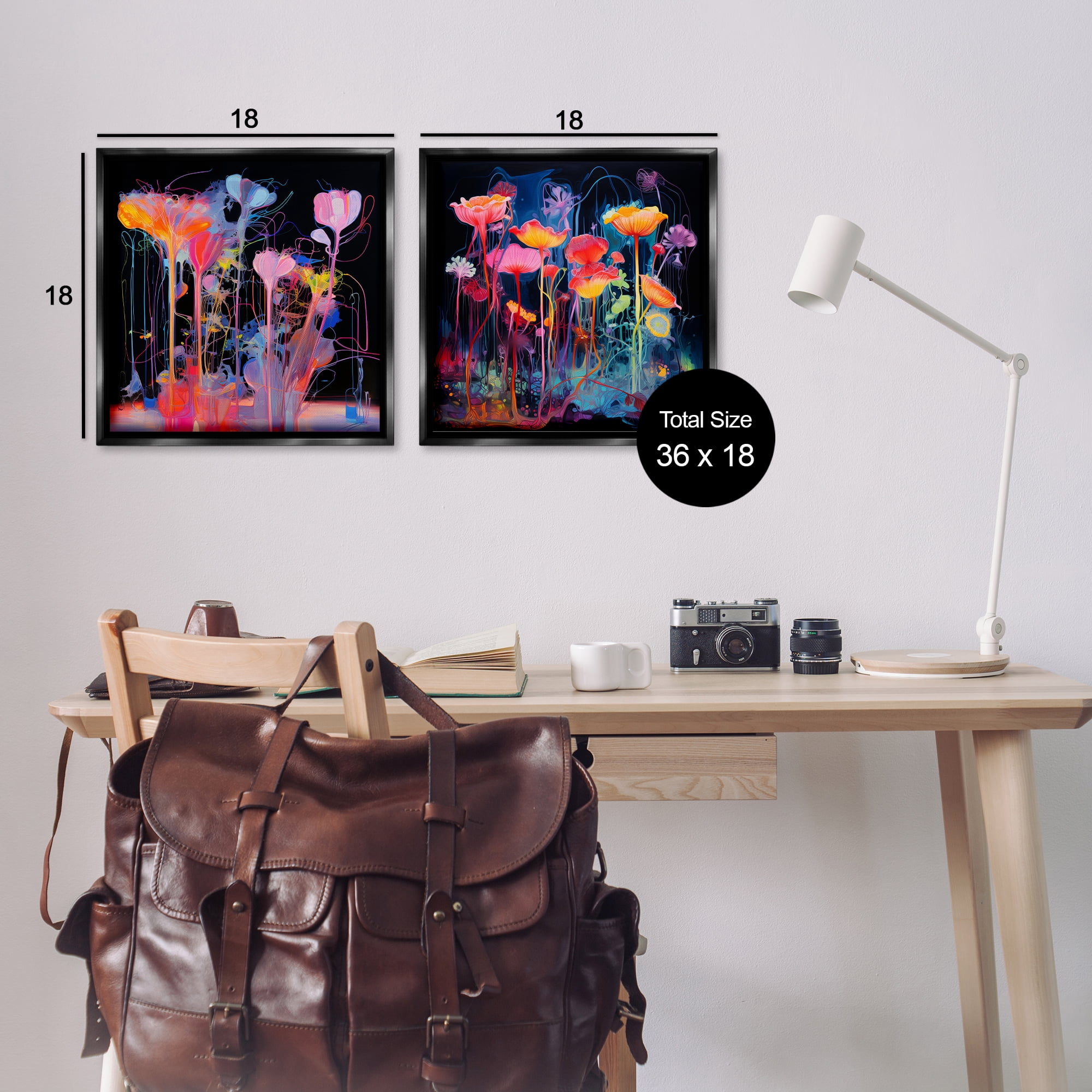 Stupell Industries Contrasting Otherworldly Blossoms Abstract Painting Black Floater Framed Canvas Art Print Wall Art, 18 x 18, Set of 2