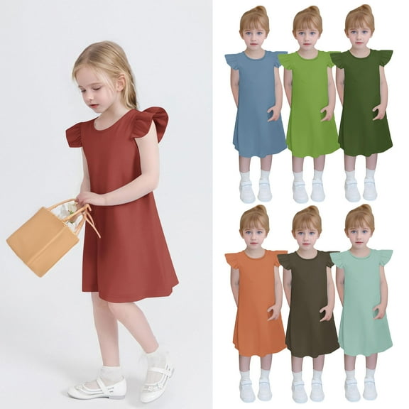 WRKEKC Girls Dresses Summer Dresses for Girls Print Ruffle Short Sleeve Crew Neck Casual Daily Playwear Outfit for 4-14 Years Kids
