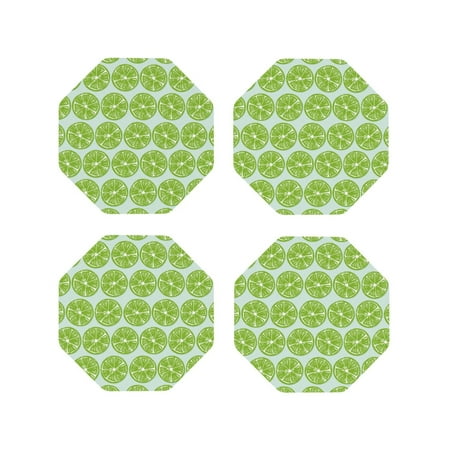 

Matuu Green Lemon Slices for Cup Coasters Set of 4 Leather Coasters Desk Coasters for Office Measures 4” x 4”-Octagon
