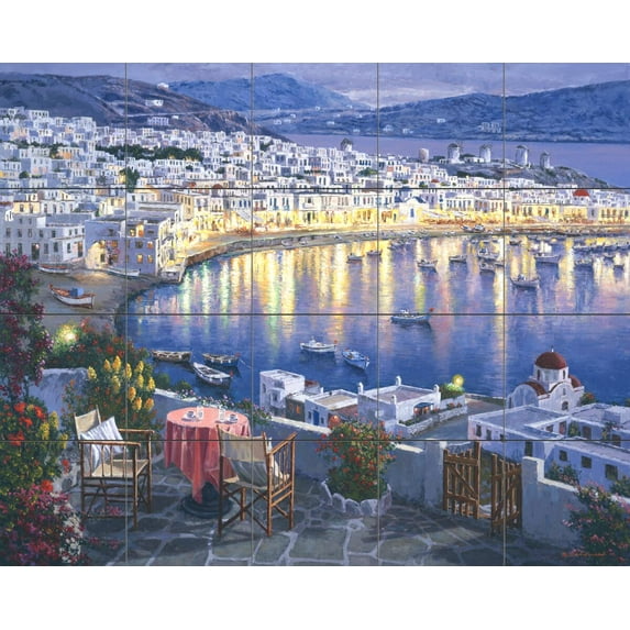Tile Mural Kitchen Backsplash - Mykonos Sunset - by Sam Park/Soho Editions