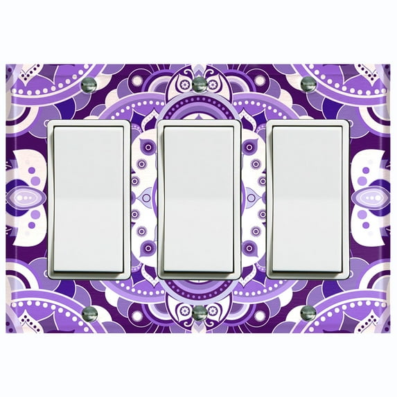 Metal Light Switch Plate Cover Mandala Purple White Floral Tile Pattern MDL085