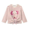 thumbnail image 4 of Xoenoiee Axolotl Milk Tea Stripe Print Girls Long Sleeve Shirts Crew Neck Tunic Tops Pullover Casual Front Tie Shirts for Gilrs Soft Comfy Blouses, 5-6 Year, 4 of 7