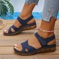 thumbnail image 2 of Womens Wedge Sandals Low Heel Dressy Sandals Elastic Ankle Strap Rhinestone Summer Comfortable Shoe Dark Blue 7.5, 2 of 7