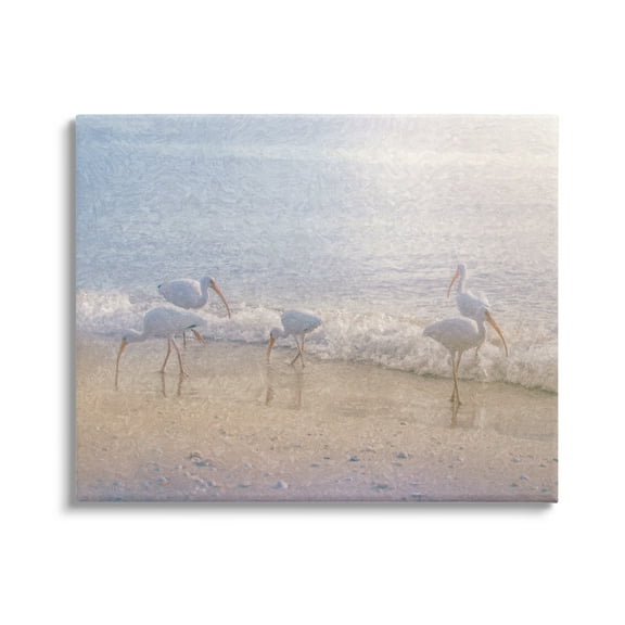 Stupell Seaside Waves Bird Flock Grazing Landscape Painting Gallery Wrapped Canvas Print Wall Art