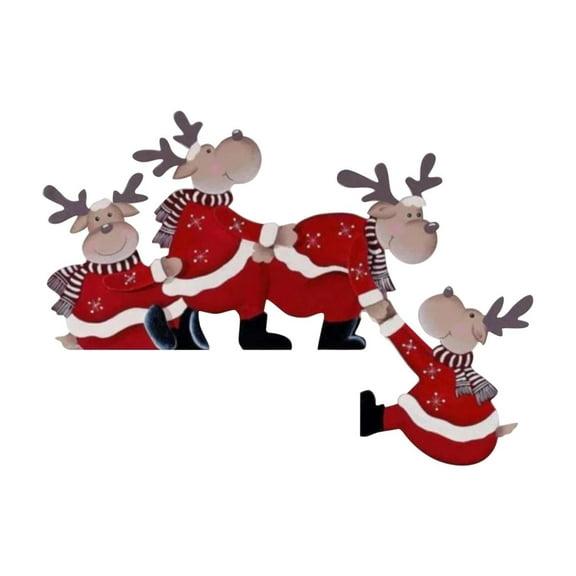 Christmas Wooden Corner Door Frame Decoration Christmas Wooden Corner Decoration丨Four Reindeer
