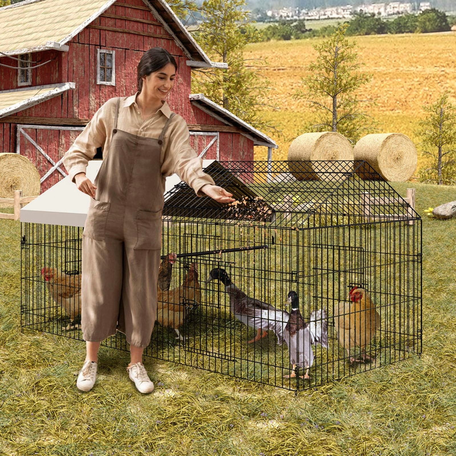 Towallmark Portable Chicken Coop, Metal Poultry Cage, Rabbit Hutch, Duck Pen, Outdoor Pet Playpen, Backyard Animal Enclosure