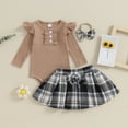 thumbnail image 2 of Okbabeha Baby Girl Christmas Outfit 0 3 6 9 12 18 24Months Ruffle Romper Onesie+Plaid Overall Skirt Dress Headband Clothes Set, 2 of 7