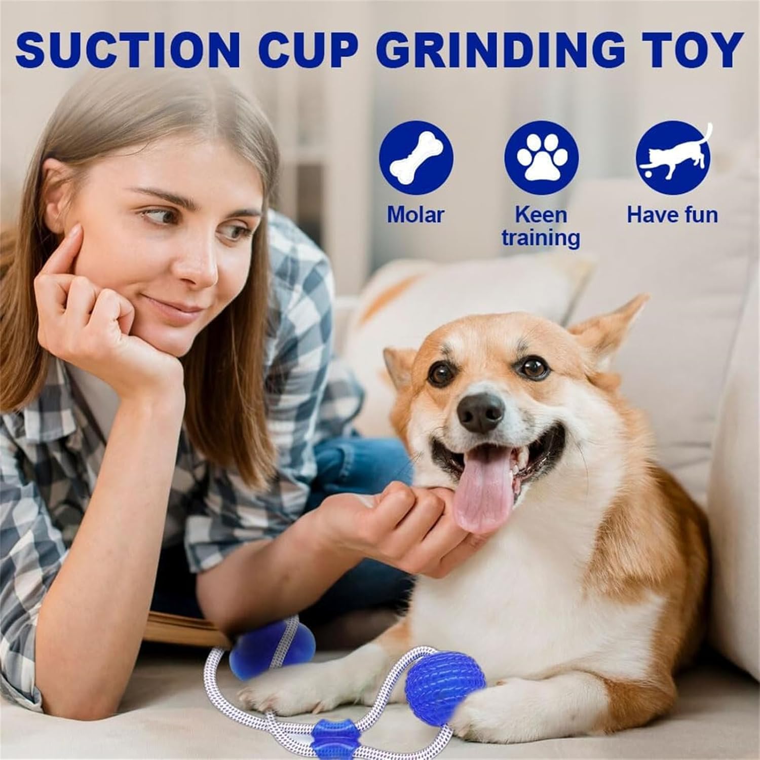 Multifunction Pet Molar Bite Toy, Interactive Dog Toys Tug of War with Suction Cup, Teeth Cleaning Chewing Interactive Puppy Pull Toy for Aggressive Chewers Dog