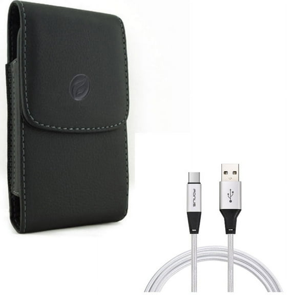 Type-C 6ft USB Cable w Leather Case Belt Clip for Samsung Galaxy A72 5G/A52 5G/A42 5G/A32 5G/A12 5G - Charger Cord Power Wire, Holster J4N Compatible With Galaxy A72 5G/A52 5G/A42 5G/A32 5G/A12 5G