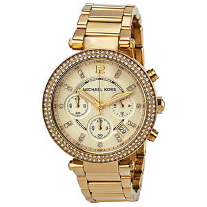 Michael Kors Women's Parker Chronograph Gold-Tone Stainless Steel Watch ...