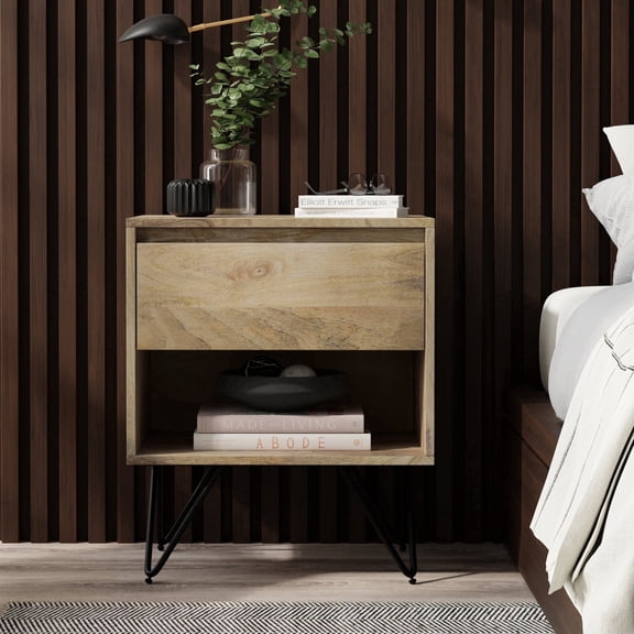 Simpli Home Hunter SOLID MANGO WOOD 20 inch Wide Modern Industrial Nightstand in Natural