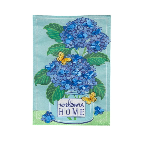 Evergreen Burlap Garden Flag - Welcome Home Hydrangeas, 12.5 x 18 inch Double Sided