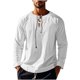 thumbnail image 4 of Blusas y camisas de manga larga con cuello redondo para hombre, informales, de color liso, con hombros descubiertos, rectas, con lazo en el pecho, cuello redondo, manga larga, blusas de licra., 4 of 8