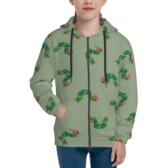 Youth Hungry Caterpilla Zip Up Graphic Hoodie with Pockets Comfort Long Sleeve Soft Hoodies