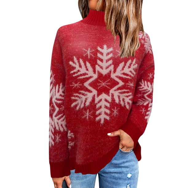 Gibobby Sueter para mujer Suéter de Navidad para mujer, suéter de vacaciones, ligero, cálido, cuello redondo, suéteres gruesos(Rojo,M)