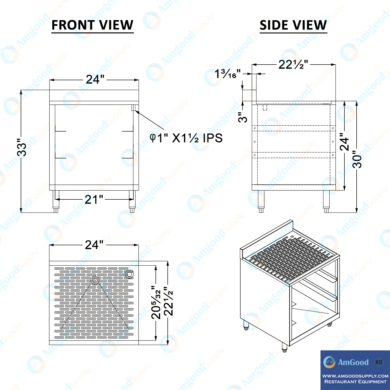 AmGood 22-1/2 in. x 24 in. x 30 in. Stainless Steel Glass Rack Storage Cabinet With Rack Slides